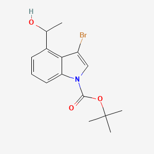 molecular formula C15H18BrNO3 B11828582 tert-Butyl 3-bromo-4-(1-hydroxyethyl)-1H-indole-1-carboxylate 