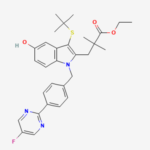 Ethyl 3-(3-(tert-butylthio)-1-(4-(5-fluoropyrimidin-2-yl)benzyl)-5-hydroxy-1H-indol-2-yl)-2,2-dimethylpropanoate