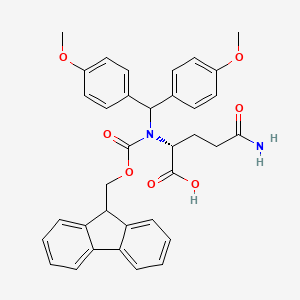 molecular formula C35H34N2O7 B11829109 (R)-2-((((9H-Fluoren-9-yl)methoxy)carbonyl)(bis(4-methoxyphenyl)methyl)amino)-5-amino-5-oxopentanoic acid 