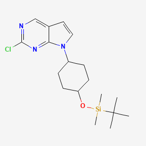 molecular formula C18H28ClN3OSi B11831196 7H-Pyrrolo[2,3-d]pyrimidine, 2-chloro-7-[trans-4-[[(1,1-dimethylethyl)dimethylsilyl]oxy]cyclohexyl]- 