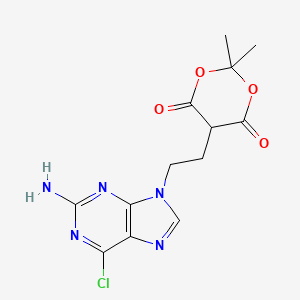 molecular formula C13H14ClN5O4 B11831293 5-(2-(2-amino-6-chloro-9H-purin-9-yl)ethyl)-2,2-dimethyl-1,3-dioxane-4,6-dione 