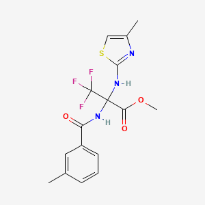 molecular formula C16H16F3N3O3S B1183268 Methyl 3,3,3-trifluoro-2-[(3-methylbenzoyl)amino]-2-[(4-methyl-1,3-thiazol-2-yl)amino]propanoate 