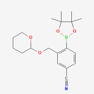 molecular formula C19H26BNO4 B11832743 3-(((tetrahydro-2H-pyran-2-yl)oxy)methyl)-4-(4,4,5,5-tetramethyl-1,3,2-dioxaborolan-2-yl)benzonitrile 