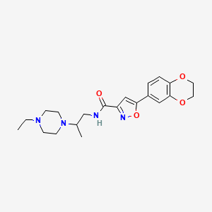 molecular formula C21H28N4O4 B1183426 5-(2,3-dihydro-1,4-benzodioxin-6-yl)-N-[2-(4-ethylpiperazin-1-yl)propyl]-1,2-oxazole-3-carboxamide 