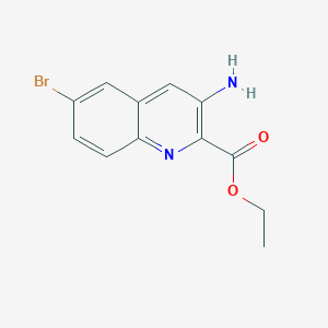 molecular formula C12H11BrN2O2 B11835602 Ethyl 3-amino-6-bromoquinoline-2-carboxylate 