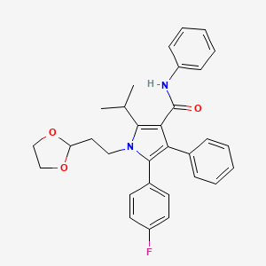 molecular formula C31H31FN2O3 B11836398 1H-Pyrrole-3-carboxamide, 1-[2-(1,3-dioxolan-2-yl)ethyl]-5-(4-fluorophenyl)-2-(1-methylethyl)-N,4-diphenyl- 