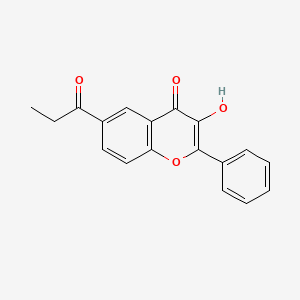 molecular formula C18H14O4 B11840878 3-Hydroxy-2-phenyl-6-propanoyl-4H-1-benzopyran-4-one CAS No. 131136-61-3