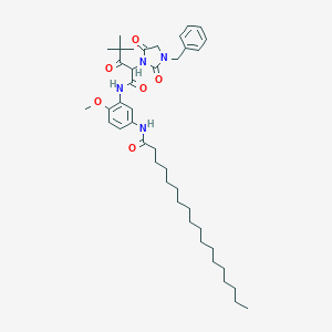 molecular formula C42H62N4O6 B118410 N-[3-[2-(3-Benzyl-2,5-dioxoimidazolidine-1-yl)-4,4-dimethyl-1,3-dioxopentylamino]-4-methoxyphenyl]octadecanamide CAS No. 142776-95-2