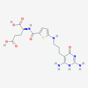 molecular formula C17H22N6O6S B118433 N-((5-((3-(2,4-Diamino-1,6-dihydro-6-oxo-5-pyrimidinyl)propyl)amino)-2-thienoyl)carbonyl)glutamic acid CAS No. 158010-68-5