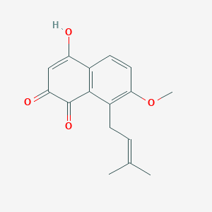 molecular formula C16H16O4 B11846100 4-Hydroxy-7-methoxy-8-(3-methylbut-2-en-1-yl)naphthalene-1,2-dione CAS No. 57309-92-9