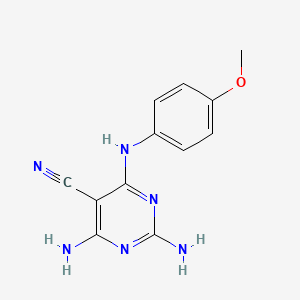 molecular formula C12H12N6O B1184724 2,4-Diamino-6-(4-methoxyanilino)-5-pyrimidinecarbonitrile 