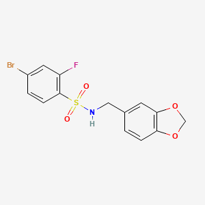 molecular formula C14H11BrFNO4S B1184969 N-(1,3-benzodioxol-5-ylmethyl)-4-bromo-2-fluorobenzenesulfonamide 