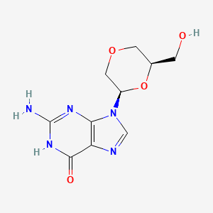 molecular formula C10H13N5O4 B11852592 6H-Purin-6-one, 2-amino-1,9-dihydro-9-((2R,6R)-6-(hydroxymethyl)-1,4-dioxan-2-yl)- CAS No. 104548-79-0