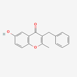 molecular formula C17H14O3 B11852773 3-Benzyl-6-hydroxy-2-methyl-4H-1-benzopyran-4-one CAS No. 61546-58-5