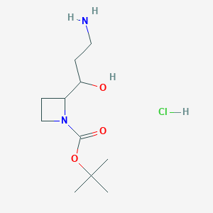 molecular formula C11H23ClN2O3 B11854889 tert-Butyl 2-(3-amino-1-hydroxypropyl)azetidine-1-carboxylate hydrochloride 