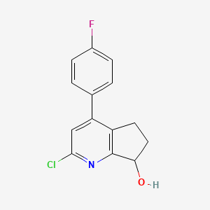 molecular formula C14H11ClFNO B11855572 2-Chloro-4-(4-fluorophenyl)-6,7-dihydro-5H-cyclopenta[b]pyridin-7-ol CAS No. 143214-13-5