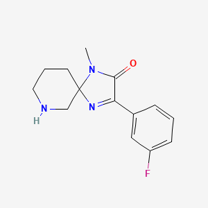 molecular formula C14H16FN3O B11855998 3-(3-Fluorophenyl)-1-methyl-1,4,7-triazaspiro[4.5]dec-3-en-2-one 