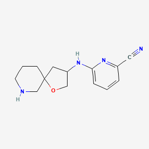 molecular formula C14H18N4O B11857078 6-(1-Oxa-7-azaspiro[4.5]decan-3-ylamino)picolinonitrile 