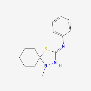 molecular formula C14H19N3S B11857216 1-Methyl-N-phenyl-4-thia-1,2-diazaspiro[4.5]dec-2-en-3-amine CAS No. 87976-10-1