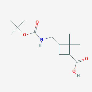 molecular formula C13H23NO4 B11857311 3-(((tert-Butoxycarbonyl)amino)methyl)-2,2-dimethylcyclobutanecarboxylic acid 