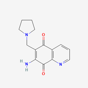 5,8-Quinolinedione, 7-amino-6-(1-pyrrolidinylmethyl)-