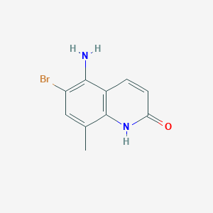 molecular formula C10H9BrN2O B11859296 5-Amino-6-bromo-8-methylquinolin-2-ol 