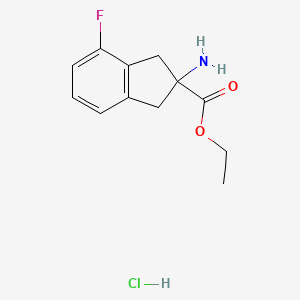 molecular formula C12H15ClFNO2 B11859321 Ethyl 2-amino-4-fluoro-2,3-dihydro-1H-indene-2-carboxylate hydrochloride 