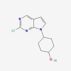 molecular formula C12H14ClN3O B11859641 Cyclohexanol, 4-(2-chloro-7H-pyrrolo[2,3-d]pyrimidin-7-yl)-, trans- 