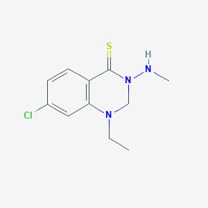 molecular formula C11H14ClN3S B11860692 7-Chloro-1-ethyl-3-(methylamino)-2,3-dihydroquinazoline-4(1H)-thione CAS No. 90070-32-9