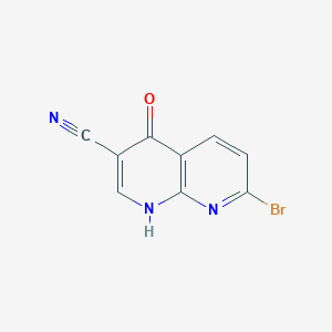 molecular formula C9H4BrN3O B11861089 7-Bromo-4-oxo-1,4-dihydro-1,8-naphthyridine-3-carbonitrile 