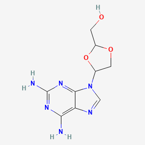 molecular formula C9H12N6O3 B11863804 1,3-Dioxolane-2-methanol, 4-(2,6-diamino-9H-purin-9-yl)- CAS No. 126652-37-7