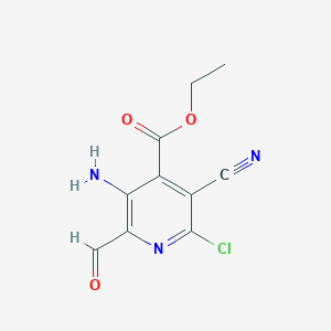 molecular formula C10H8ClN3O3 B11864335 Ethyl 3-amino-6-chloro-5-cyano-2-formylisonicotinate 