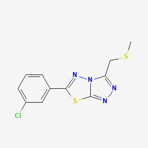 molecular formula C11H9ClN4S2 B1186663 6-(3-Chlorophenyl)-3-[(methylsulfanyl)methyl][1,2,4]triazolo[3,4-b][1,3,4]thiadiazole 
