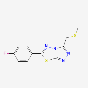 molecular formula C11H9FN4S2 B1186668 6-(4-Fluorophenyl)-3-[(methylsulfanyl)methyl][1,2,4]triazolo[3,4-b][1,3,4]thiadiazole 