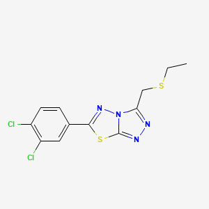 molecular formula C12H10Cl2N4S2 B1186696 6-(3,4-Dichlorophenyl)-3-[(ethylsulfanyl)methyl][1,2,4]triazolo[3,4-b][1,3,4]thiadiazole 