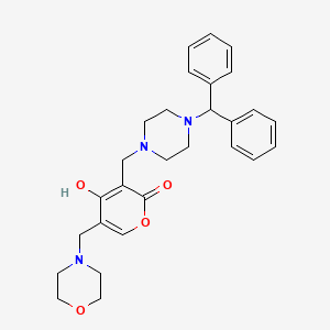 molecular formula C28H33N3O4 B1186719 3-{[4-(diphenylmethyl)piperazin-1-yl]methyl}-2-hydroxy-5-(morpholin-4-ylmethyl)-4H-pyran-4-one 