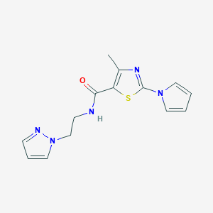 molecular formula C14H15N5OS B1186720 4-methyl-N-[2-(1H-pyrazol-1-yl)ethyl]-2-(1H-pyrrol-1-yl)-1,3-thiazole-5-carboxamide 