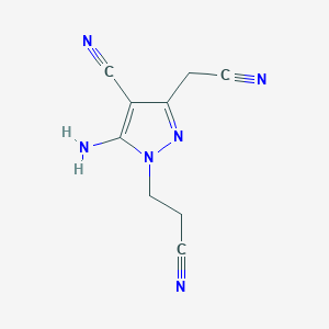 molecular formula C9H8N6 B1186773 5-amino-1-(2-cyanoethyl)-3-(cyanomethyl)-1H-pyrazole-4-carbonitrile 