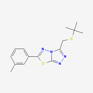 molecular formula C15H18N4S2 B1186810 3-[(Tert-butylsulfanyl)methyl]-6-(3-methylphenyl)[1,2,4]triazolo[3,4-b][1,3,4]thiadiazole 