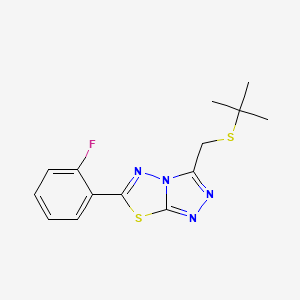 molecular formula C14H15FN4S2 B1186819 3-[(Tert-butylsulfanyl)methyl]-6-(2-fluorophenyl)[1,2,4]triazolo[3,4-b][1,3,4]thiadiazole 