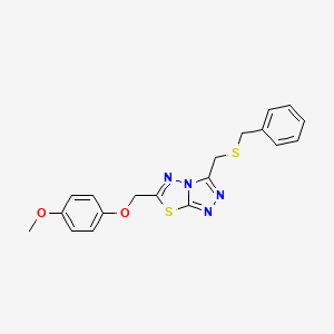 molecular formula C19H18N4O2S2 B1186870 3-[(Benzylsulfanyl)methyl]-6-[(4-methoxyphenoxy)methyl][1,2,4]triazolo[3,4-b][1,3,4]thiadiazole 