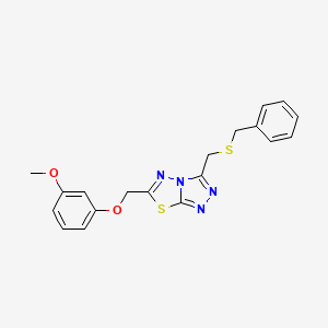molecular formula C19H18N4O2S2 B1186873 3-[(Benzylsulfanyl)methyl]-6-[(3-methoxyphenoxy)methyl][1,2,4]triazolo[3,4-b][1,3,4]thiadiazole 