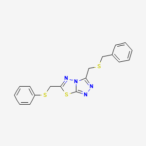 molecular formula C18H16N4S3 B1186875 3-[(Benzylsulfanyl)methyl]-6-[(phenylsulfanyl)methyl][1,2,4]triazolo[3,4-b][1,3,4]thiadiazole 