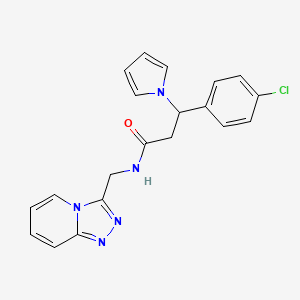 molecular formula C20H18ClN5O B1186946 3-(4-chlorophenyl)-3-(1H-pyrrol-1-yl)-N-([1,2,4]triazolo[4,3-a]pyridin-3-ylmethyl)propanamide 