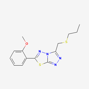 molecular formula C14H16N4OS2 B1187074 6-(2-Methoxyphenyl)-3-[(propylsulfanyl)methyl][1,2,4]triazolo[3,4-b][1,3,4]thiadiazole 