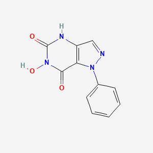 molecular formula C11H8N4O3 B11871546 6-Hydroxy-1-phenyl-1H-pyrazolo(4,3-d)pyrimidine-5,7(4H,6H)-dione CAS No. 16078-72-1