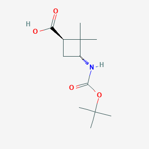 molecular formula C12H21NO4 B11871851 (1R,3R)-2,2-dimethyl-3-[(2-methylpropan-2-yl)oxycarbonylamino]cyclobutane-1-carboxylic acid 