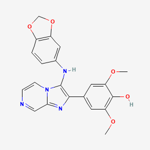 molecular formula C21H18N4O5 B1187310 4-[3-(1,3-Benzodioxol-5-ylamino)imidazo[1,2-a]pyrazin-2-yl]-2,6-dimethoxyphenol 