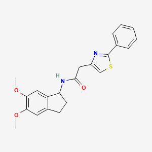 molecular formula C22H22N2O3S B1187514 N-(5,6-dimethoxy-2,3-dihydro-1H-inden-1-yl)-2-(2-phenyl-1,3-thiazol-4-yl)acetamide 