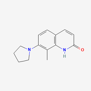 molecular formula C14H16N2O B11876110 8-Methyl-7-(pyrrolidin-1-yl)quinolin-2-ol 